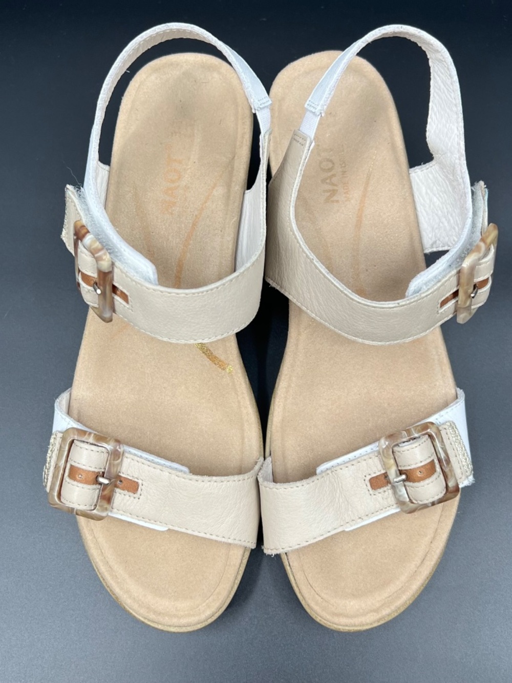 Naot Mode Leather Sandals Women Size 7-7. 5 (EU38) White Ivory Tan Platform EUC - Picture 6 of 10